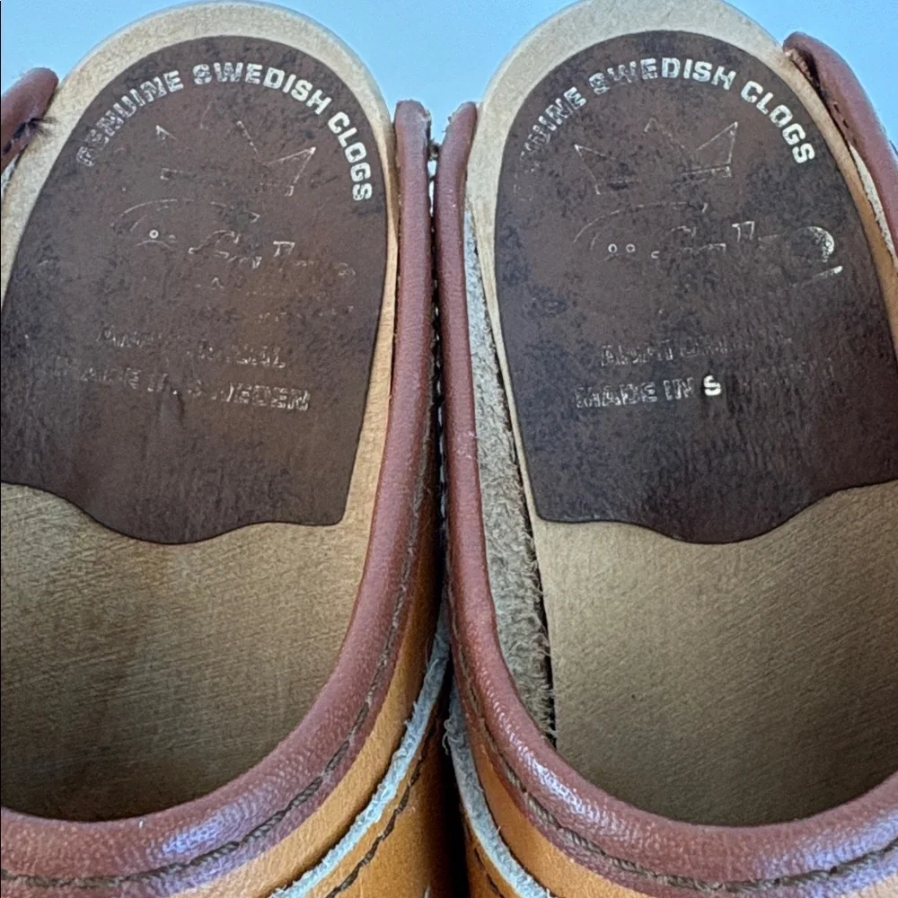 Vintage Lofsko genuine Swedish clogs wooden clog cognac colored leather size 35 - Picture 5 of 16